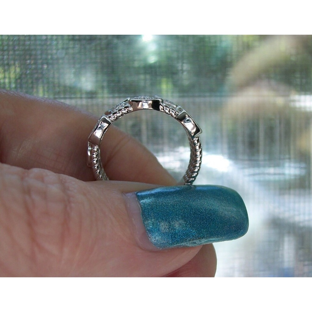 925 STERLING SILVER Unique Multi Shapes Design CZ Band Ring - Picture 7 of 16